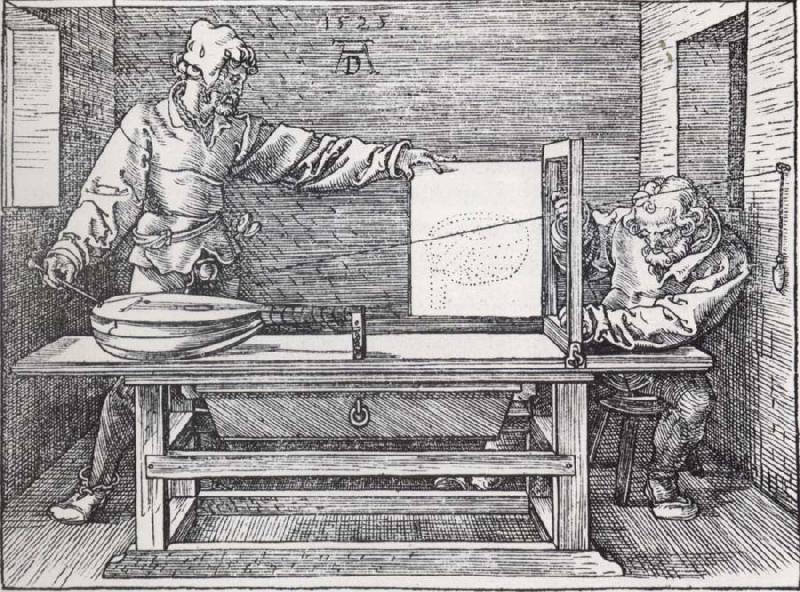 Jacopo de Barbari Man Drawing a lute with the monogram of the artist from the Manual of Measure-ment oil painting image